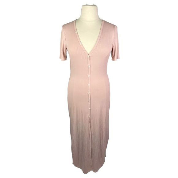 Soncy Pink Ribbed Button-Down Maxi Dress - Picture 1 of 5